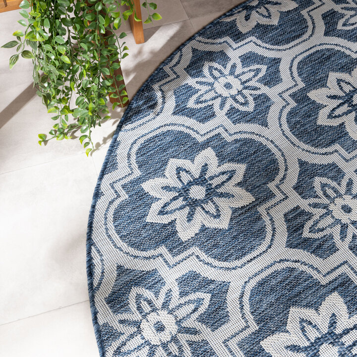 In- & Outdoor Teppich Rund - Rio Flower Dunkelblau