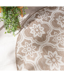 In- & Outdoor Teppich Rund - Rio Flower Beige