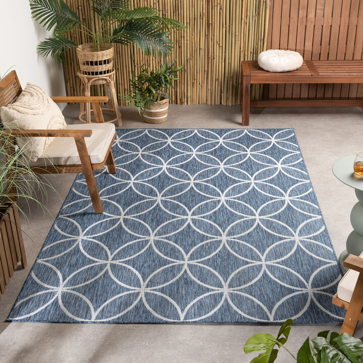 Geometrischer Outdoor Teppich - Faro Ripple Blau