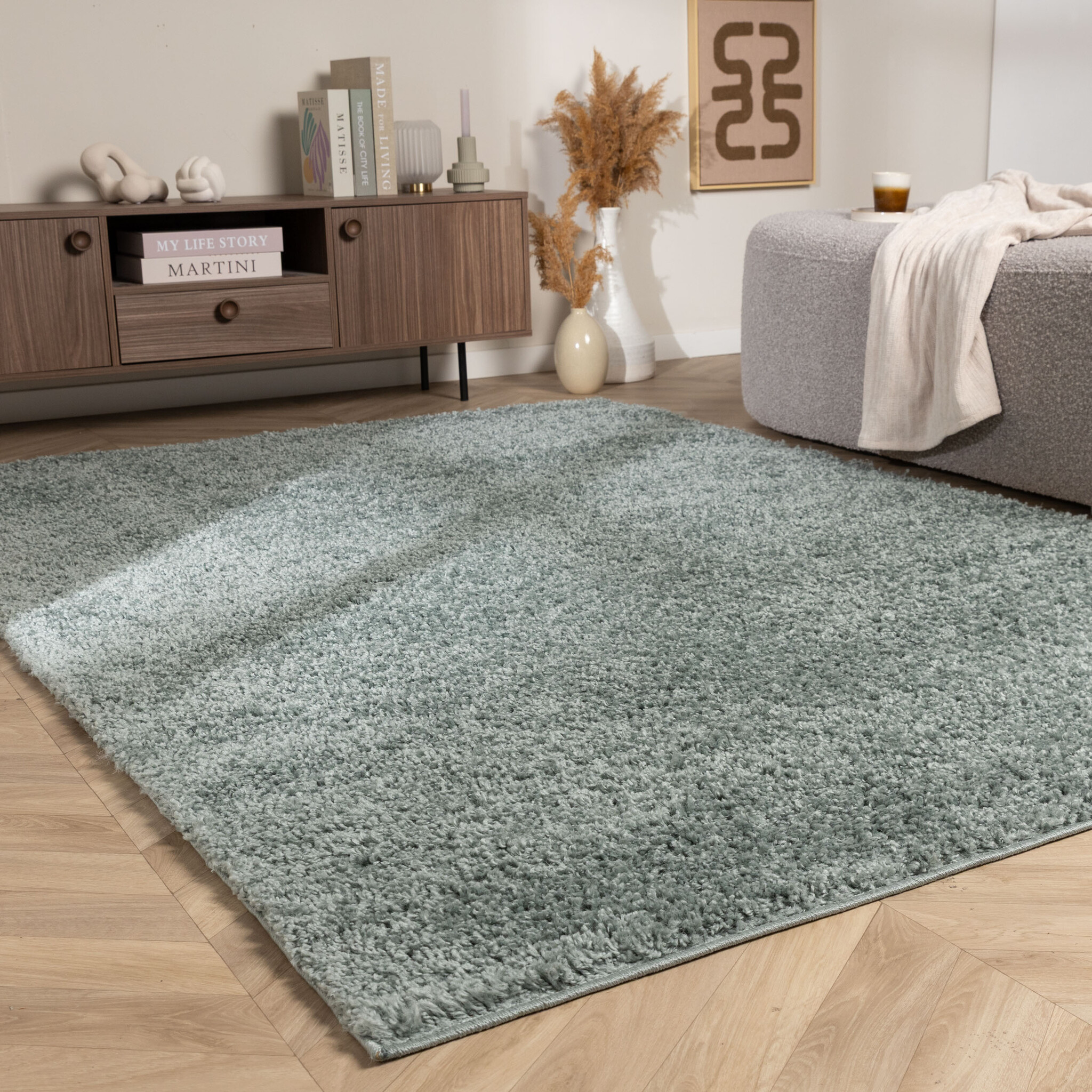 Einfarbiger Teppich - Wish Blau Grün