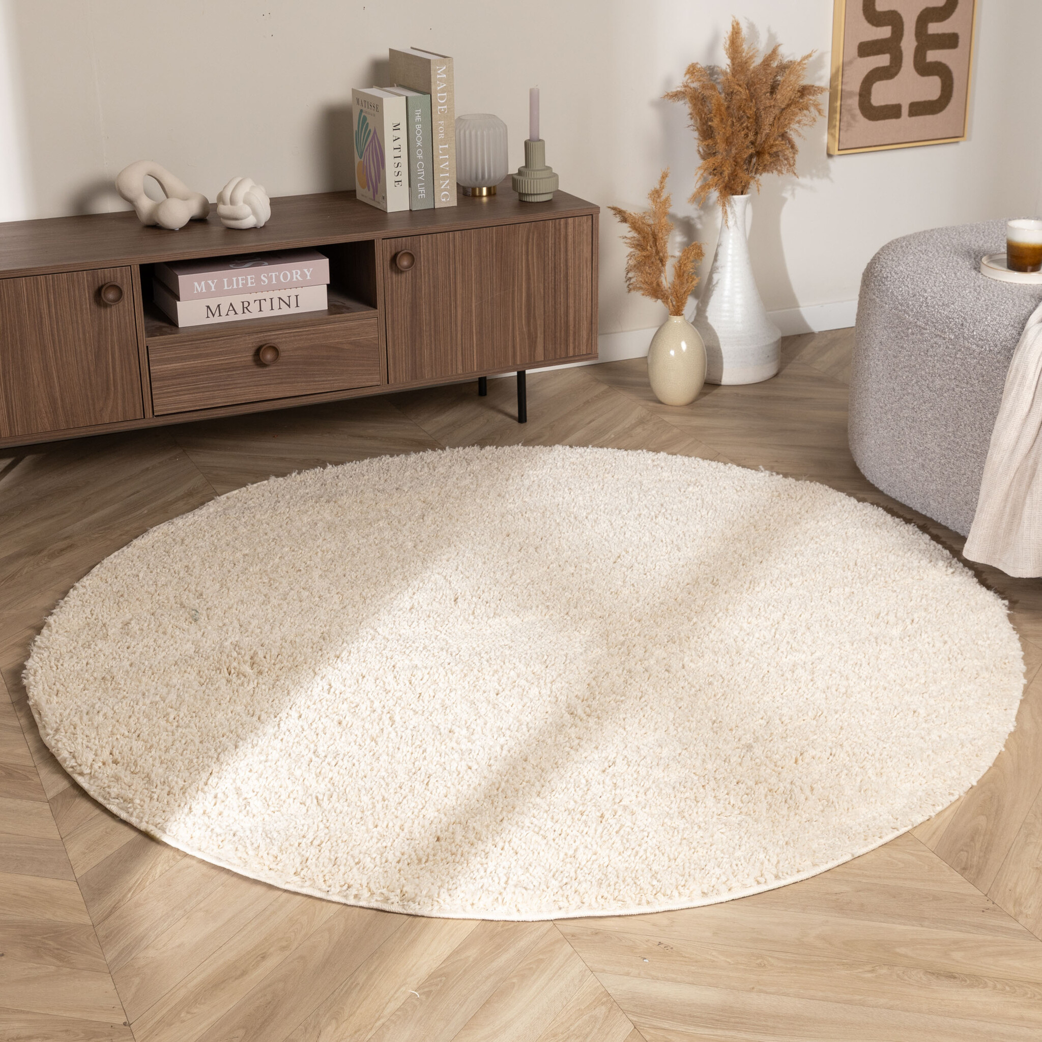 Einfarbiger Teppich Rund - Wish Creme