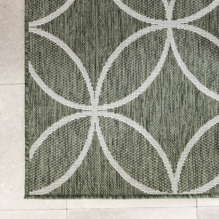 Geometrischer Outdoor Teppich - Faro Ripple Grün  Weiß