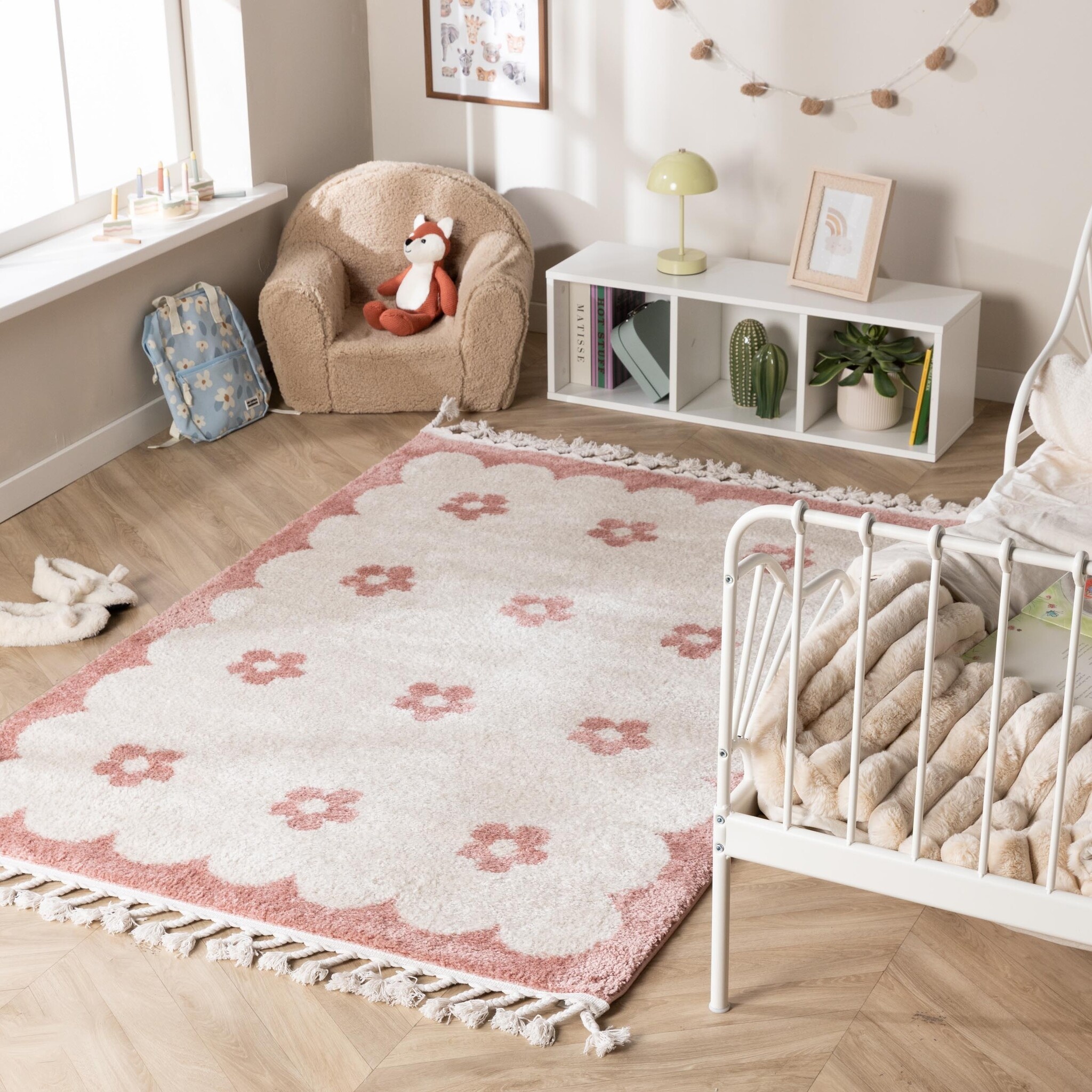 Waschbarer Kinderteppich - Moos Flower Rosa