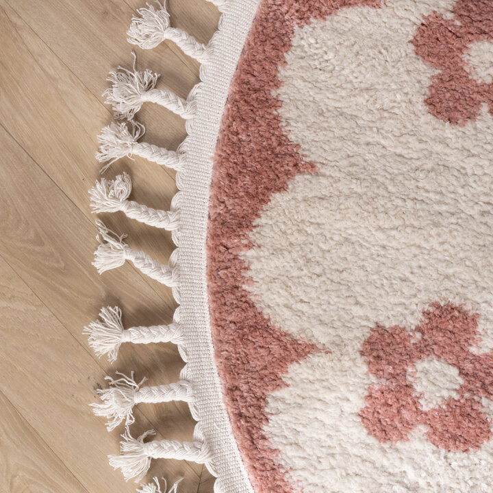Waschbarer Kinderteppich Rund - Moos Flower Rosa