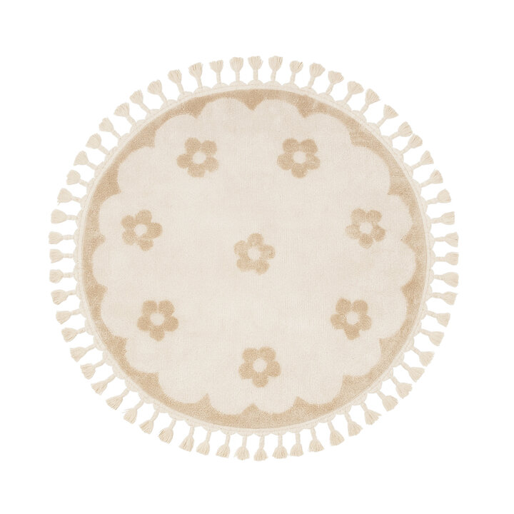 Waschbarer Kinderteppich Rund - Moos Flower Creme