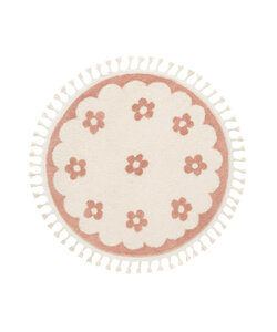 Waschbarer Kinderteppich Rund - Moos Flower Rosa