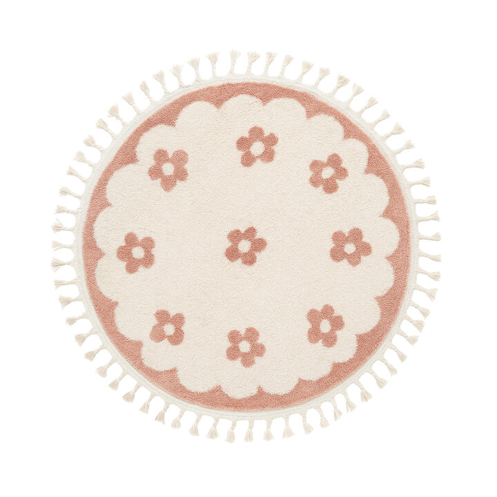 Waschbarer Kinderteppich Rund - Moos Flower Rosa
