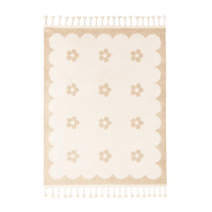 Waschbarer Kinderteppich - Moos Flower Creme