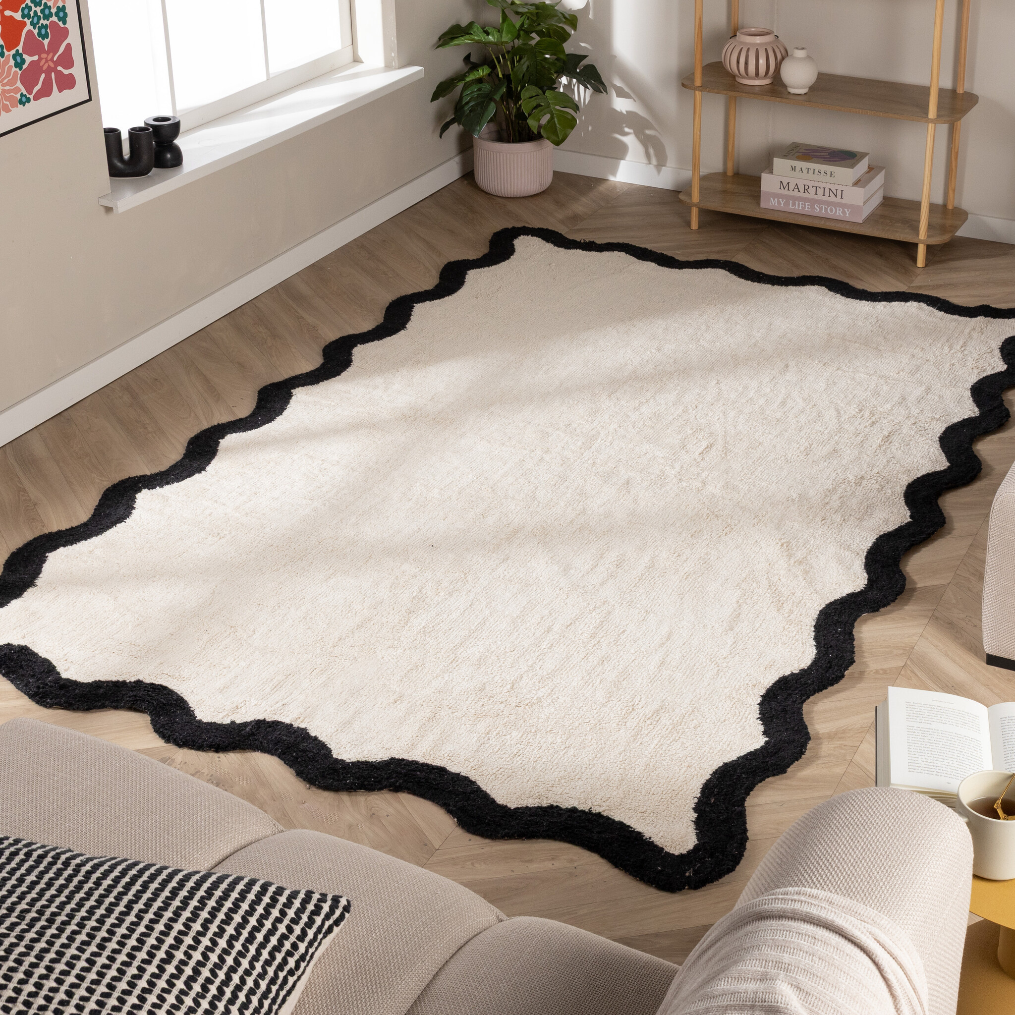 Waschbarer Teppich - Hazy Schwarz Creme 80x150cm - Fraai
