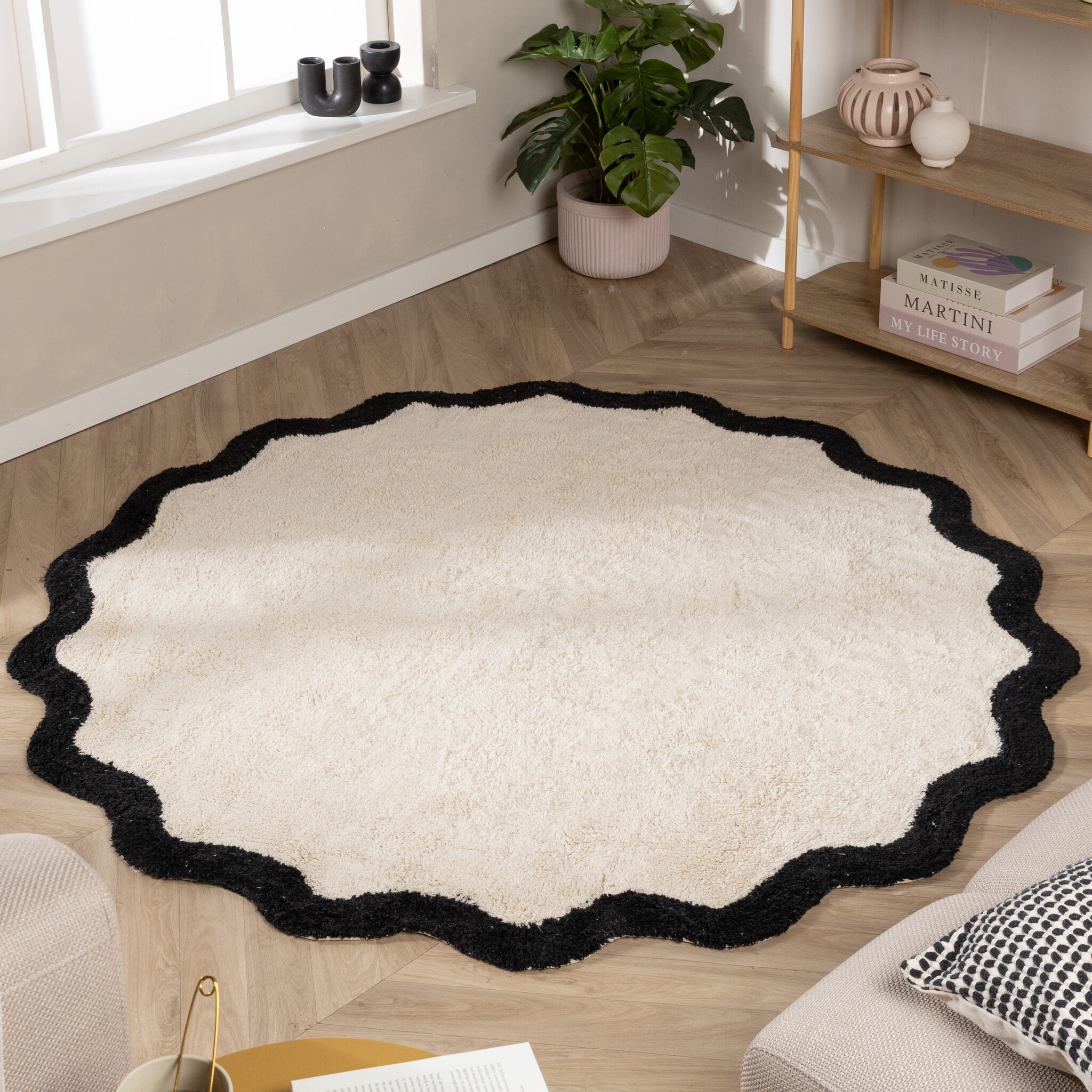 Waschbarer Teppich Rund - Hazy Schwarz CremeØ 140cm - Fraai