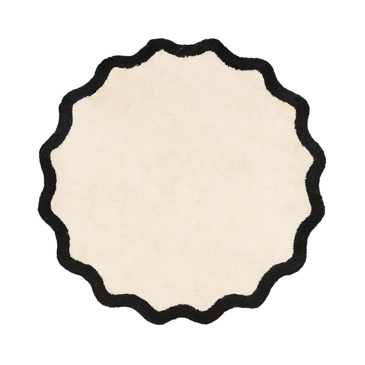 Waschbarer Teppich Rund - Hazy Schwarz Creme