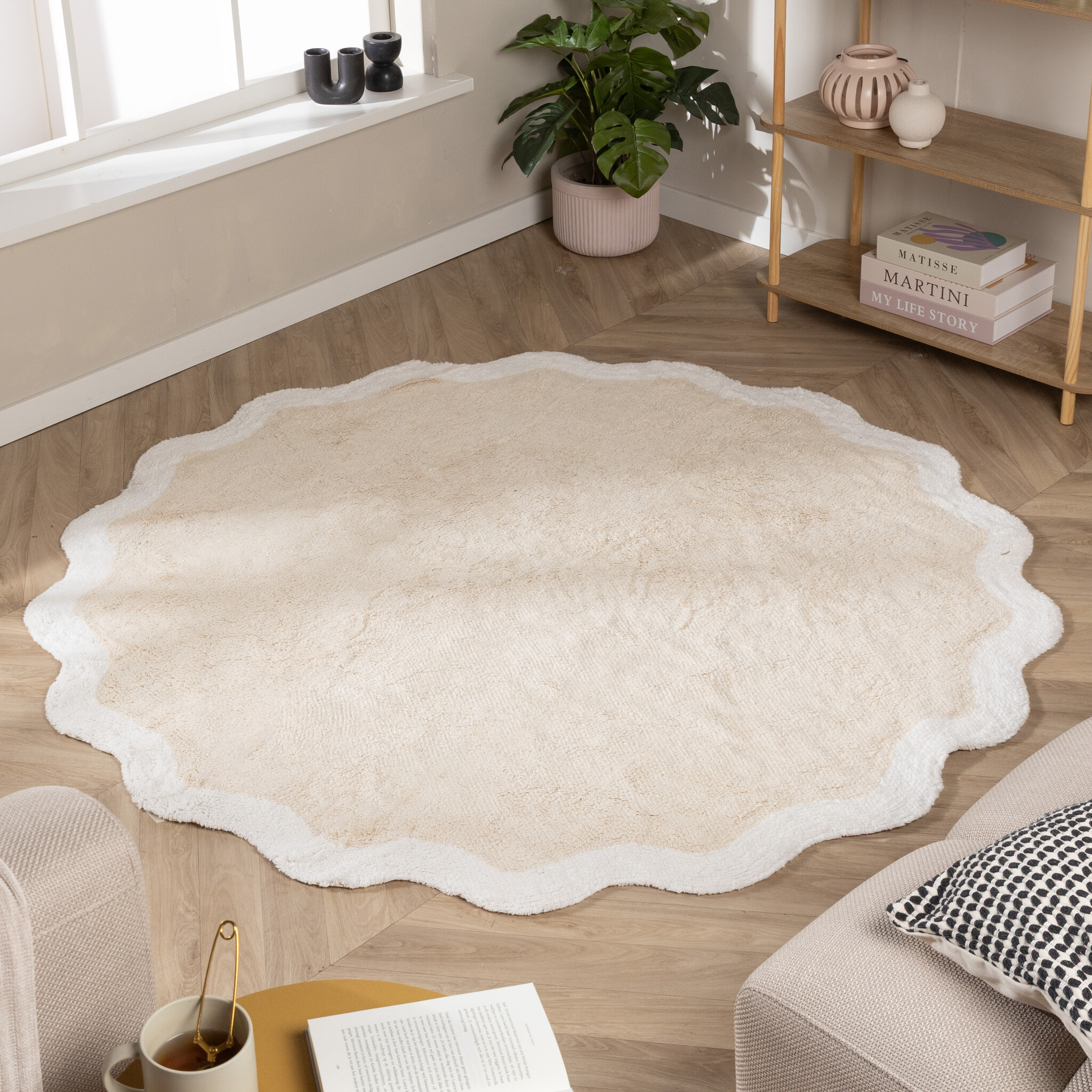 Waschbarer Teppich Rund - Hazy Weiß Creme Ø 80cm - Fraai