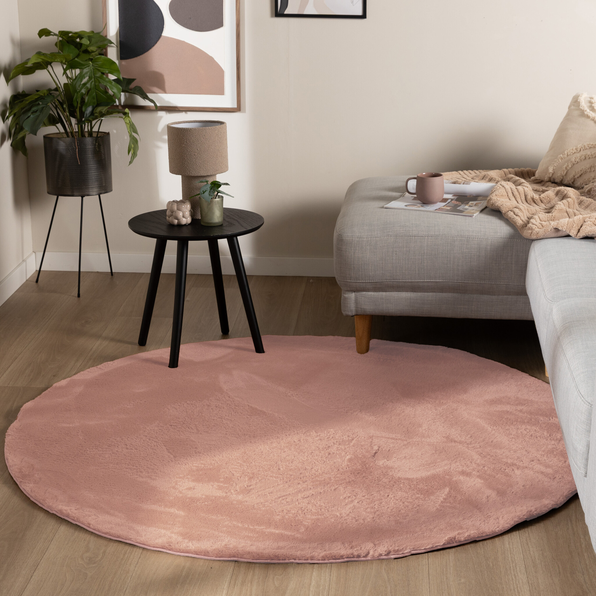 Flauschiger Teppich Rund - Cozy RosaØ 120cm - NATURL.