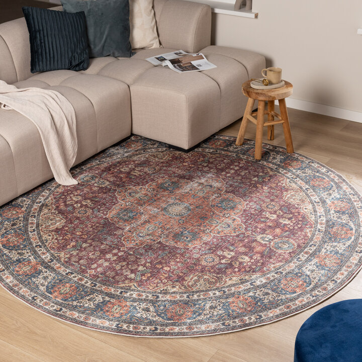 In- & Outdoor Teppich Rund - Kairo Medaillon Bordeaux Rot