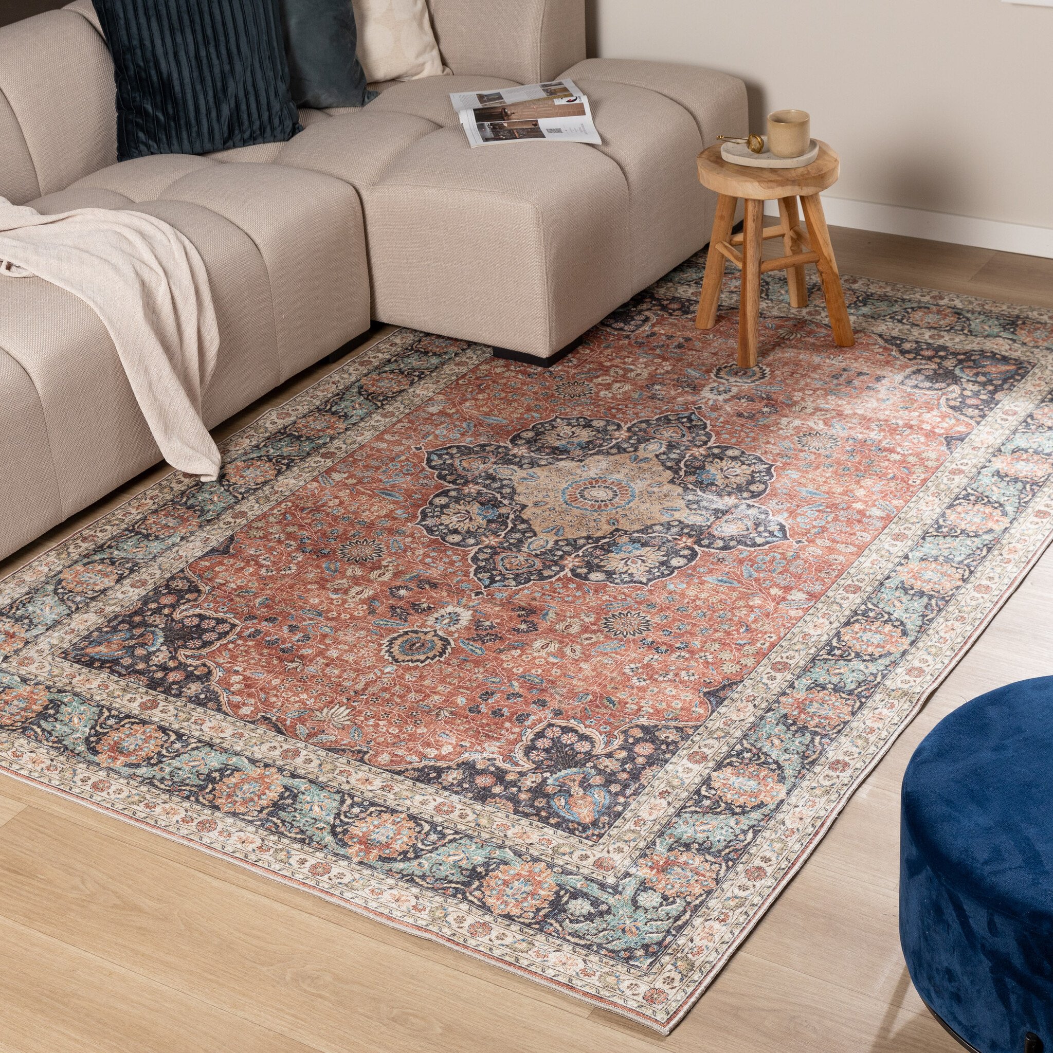 In- & Outdoor Teppich Vintage - Kairo Medaillon Terra Dunkelblau