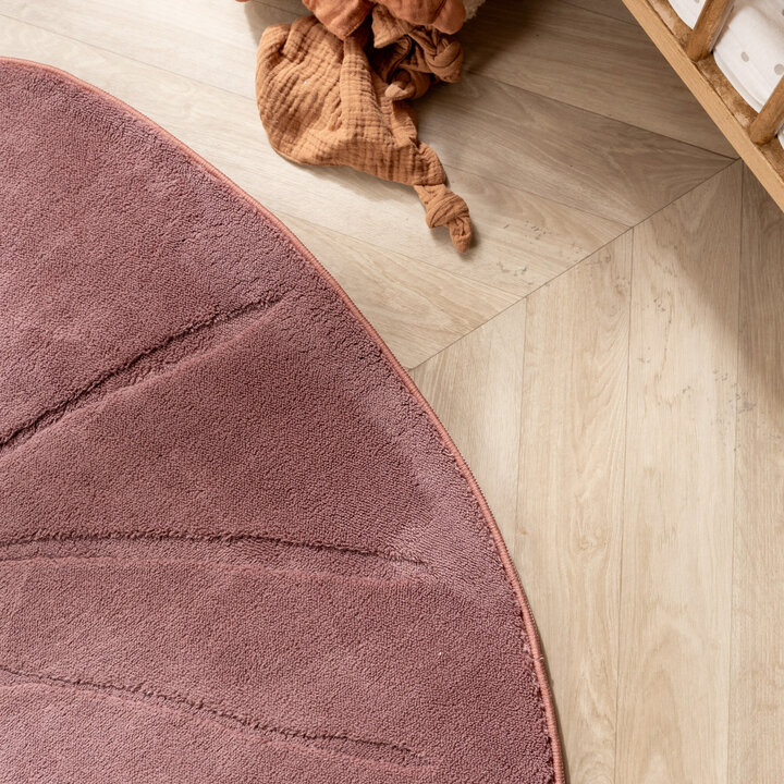 Kinderteppich Waschbar - Coco Blatt Dunkelrosa