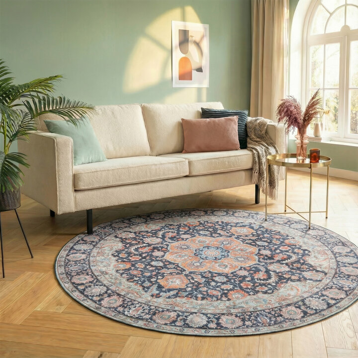 Teppich Vintage Rund - Imagine Medaillon Blau