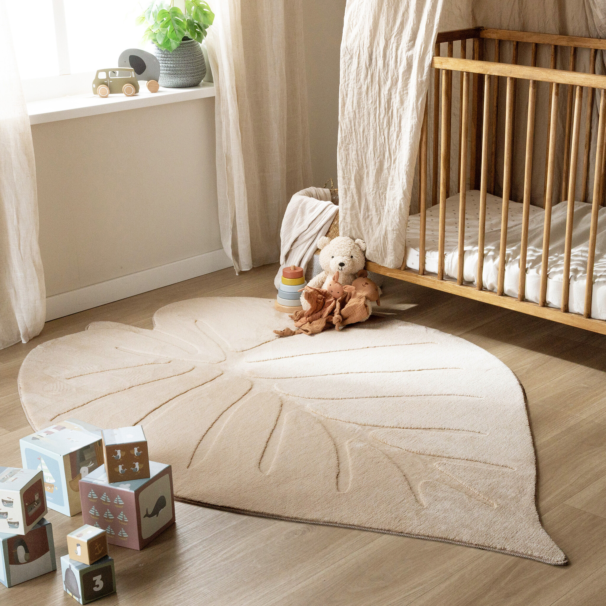Kinderteppich Waschbar - Coco Blatt Beige