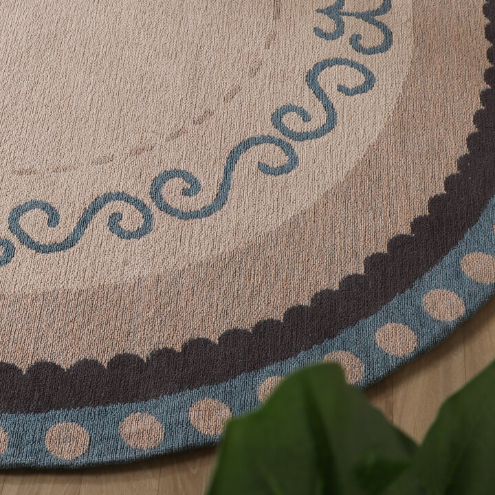 Baumwollteppich Rund - Nola Border Blau