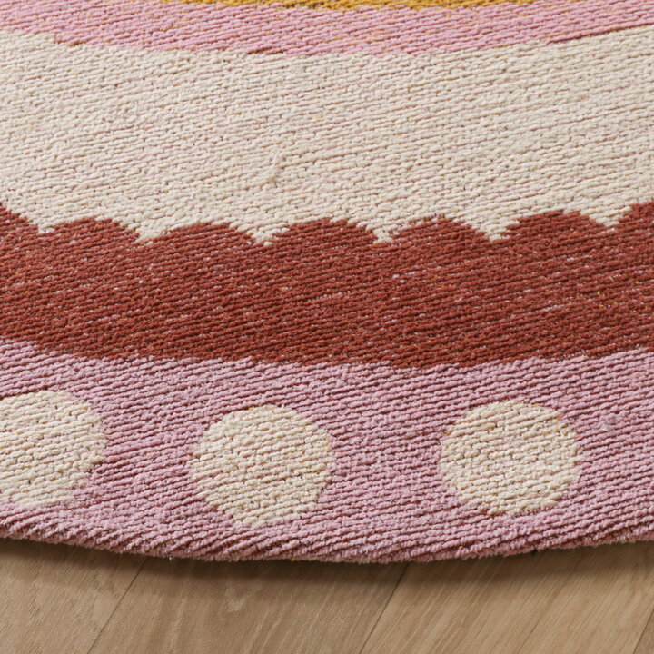 Baumwollteppich Rund - Nola Border Rosa