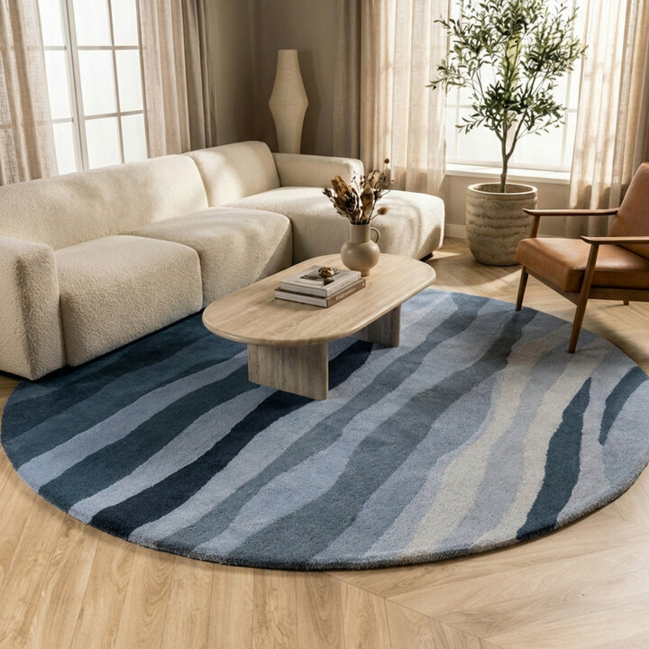 Wollteppich Rund - Liora Blau