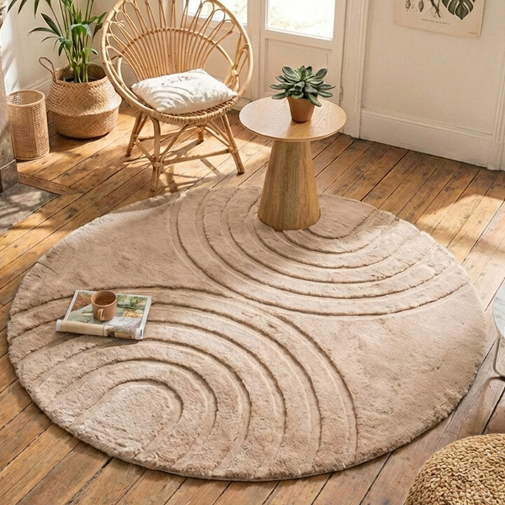 Hochflor Teppich Rund - Carvy Arches Taupe