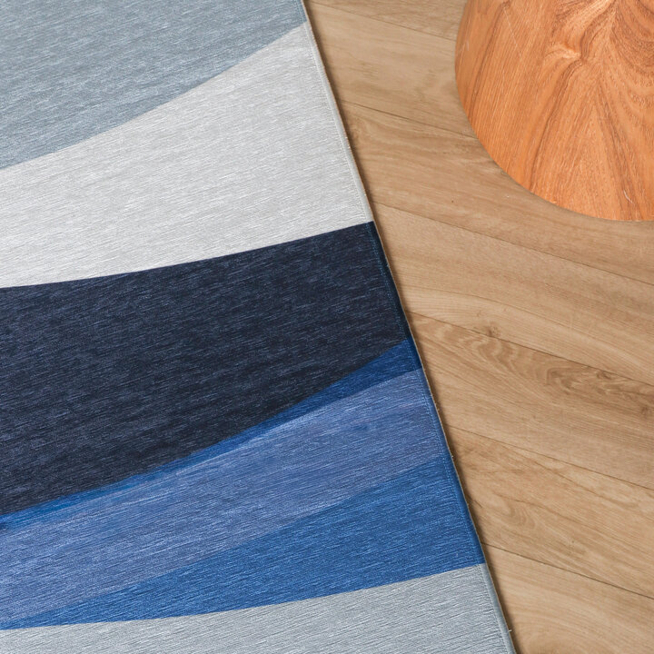 Geometrischer Teppich - Swing Waves Blau