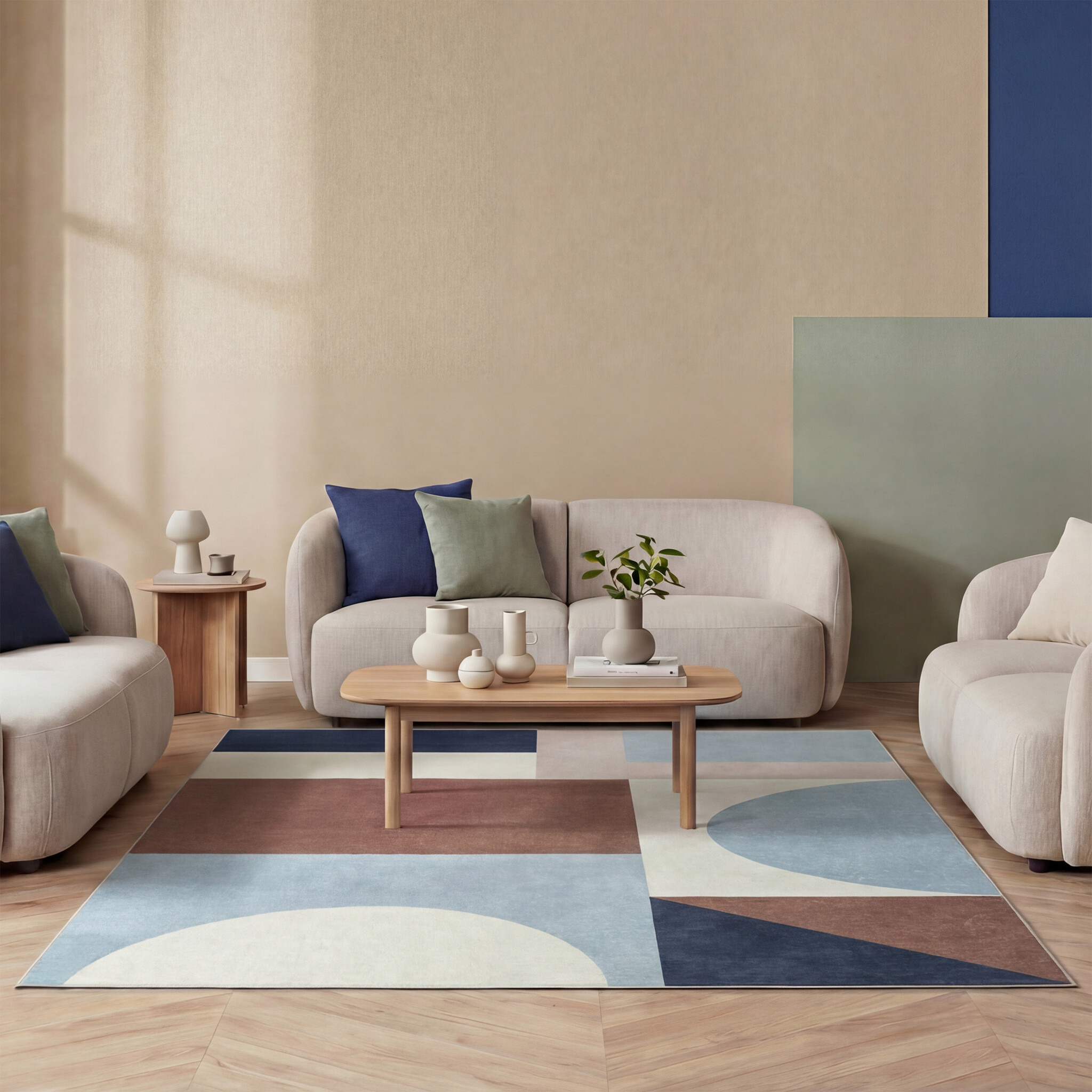 Geometrischer Teppich - Swing Shapes Blau Braun