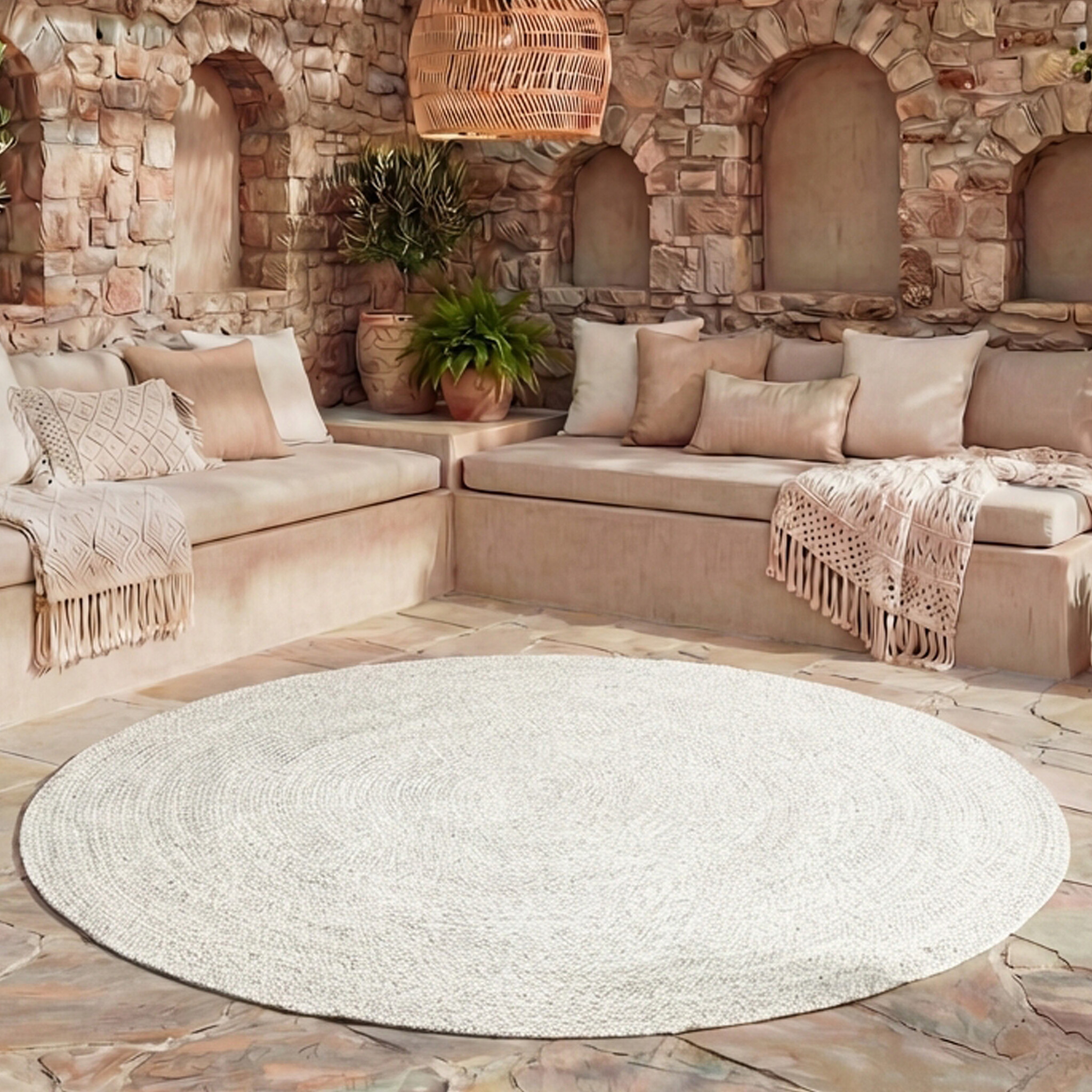 In- & Outdoor Jute Teppich Rund - Bali Weiß