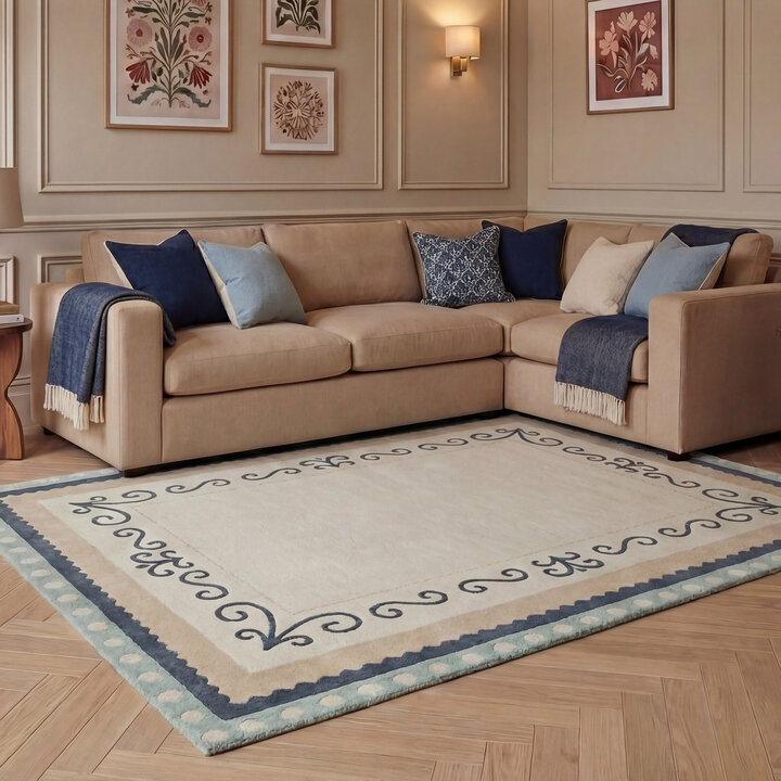 Baumwollteppich - Nola Border Grün