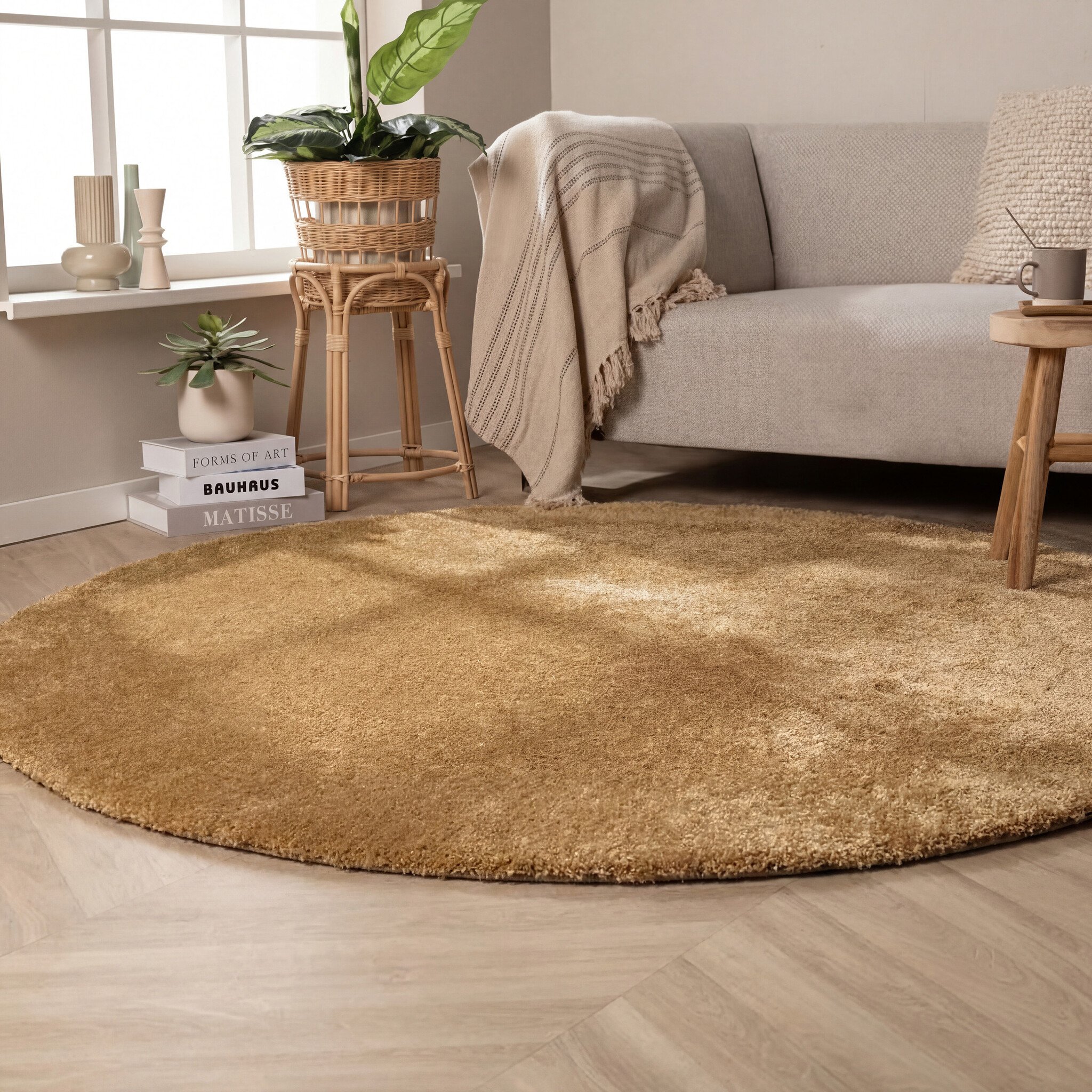 Waschbarer Teppich Rund - Clean Gold