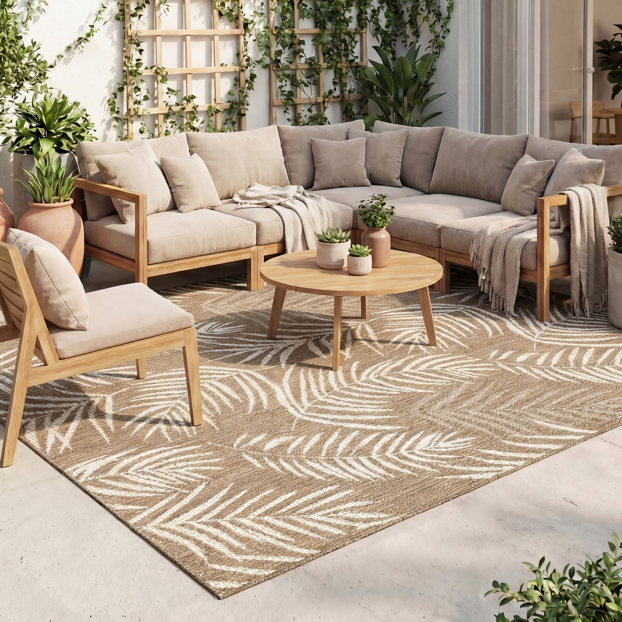 In-& Outdoor Teppich - Malta Leaves Natur