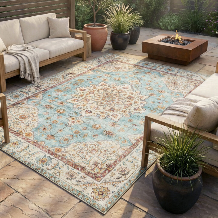 Vintage Gartenteppich - Santo Medaillon Hellblau