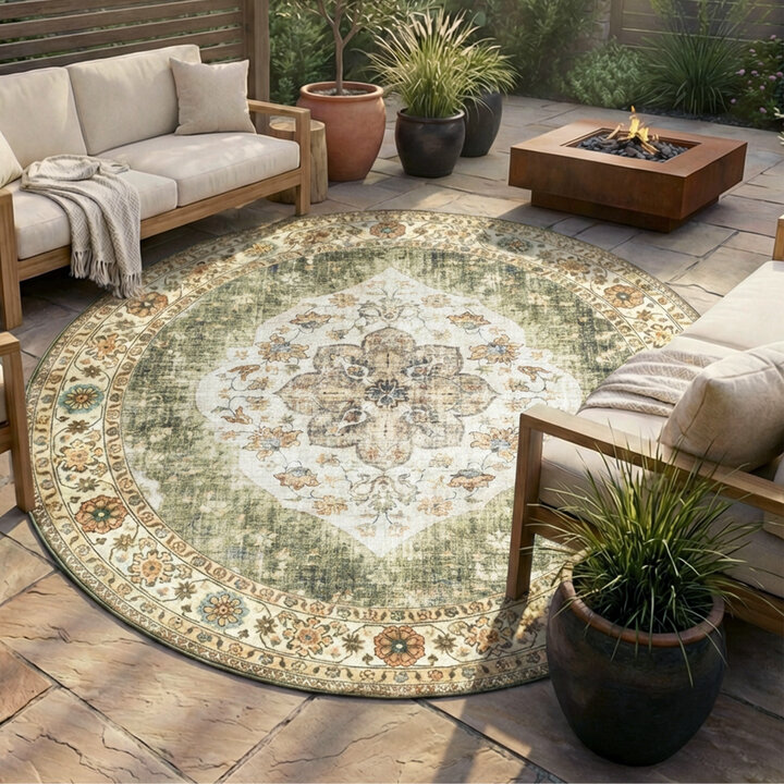 Vintage Gartenteppich Rund - Santo Mandala Grün