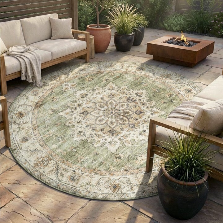 Vintage Gartenteppich Rund - Santo Medaillon Grün