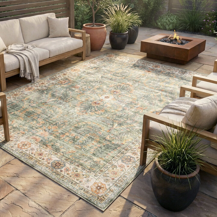 Vintage Gartenteppich - Santo Flora Olivgrün