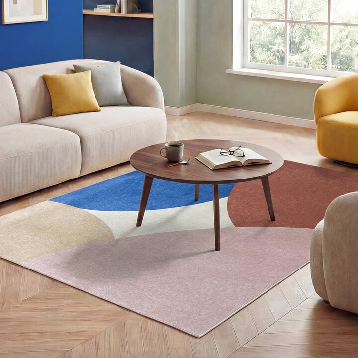 Geometrischer Teppich - Swing Circles Blau Rosa 