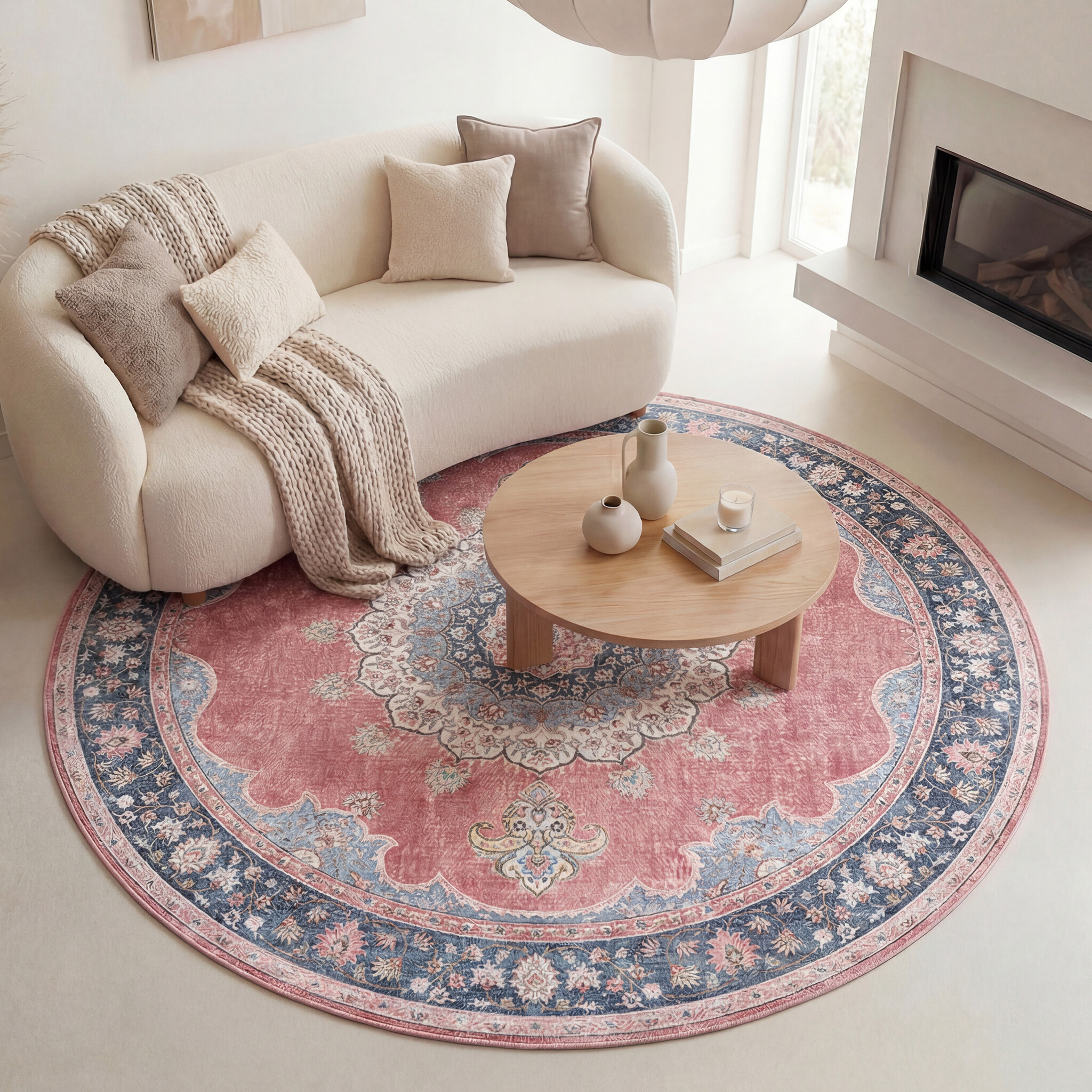 Teppich Vintage Rund - Lily Medaillon Rot Rosa