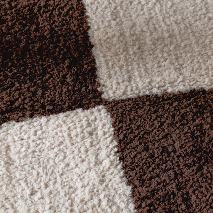 Teppich Kariert - Blox Fringe Braun Weiß