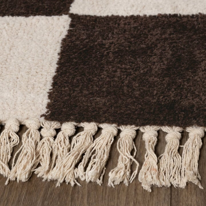 Teppich Kariert - Blox Fringe Braun Weiß