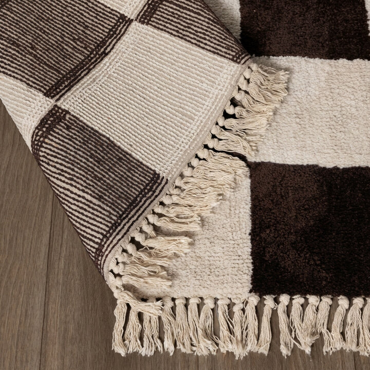 Teppich Kariert - Blox Fringe Braun Weiß