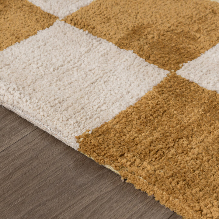 Teppich Kariert - Blox Ockergelb Weiß