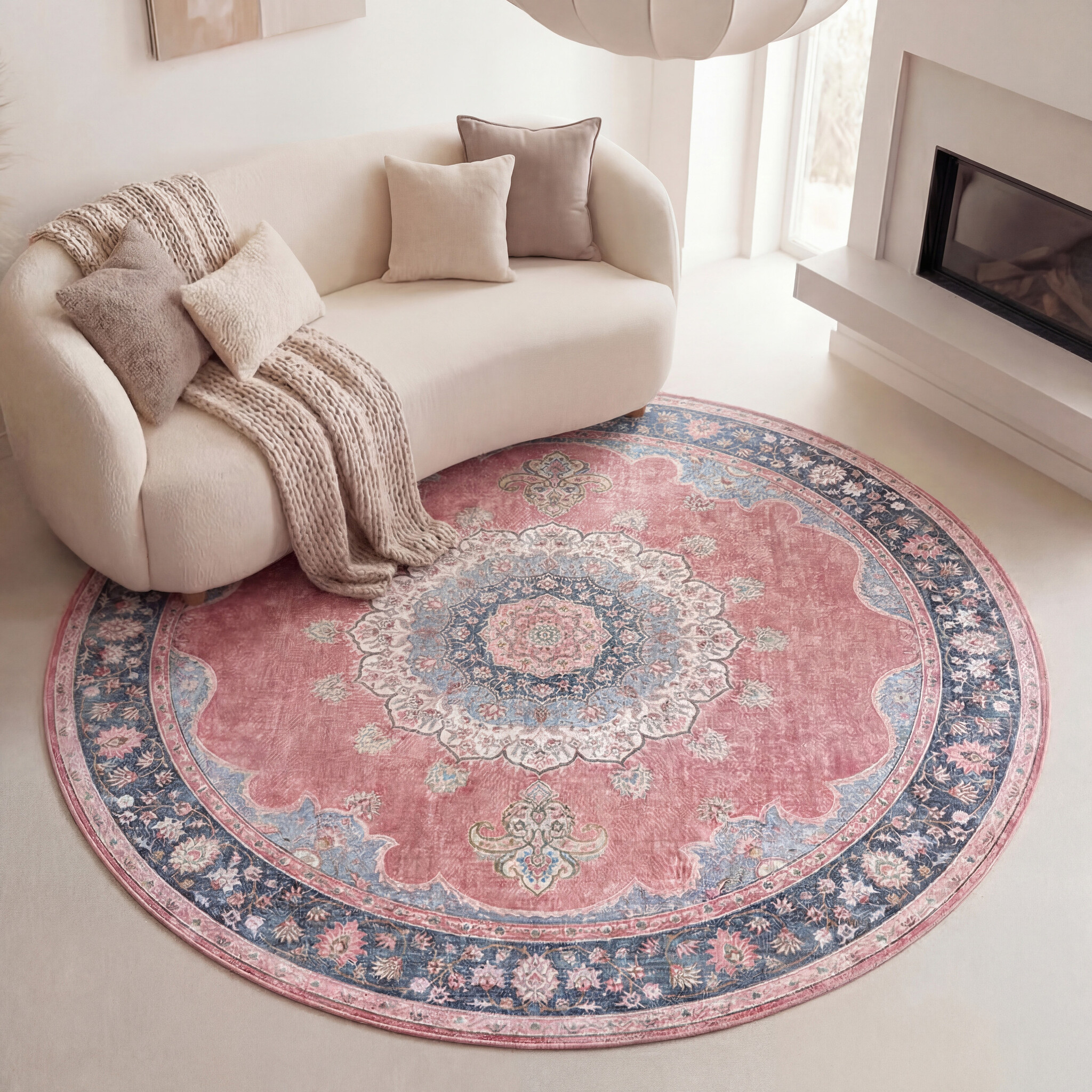 Teppich Vintage Rund - Lily Medaillon Rot Rosa