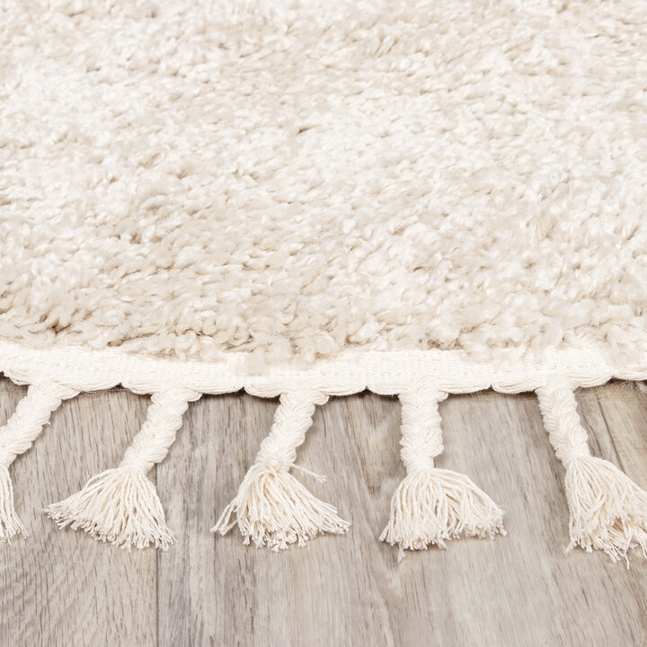 Teppich Hochflor Rund - Lofty Fringe Creme Weiß