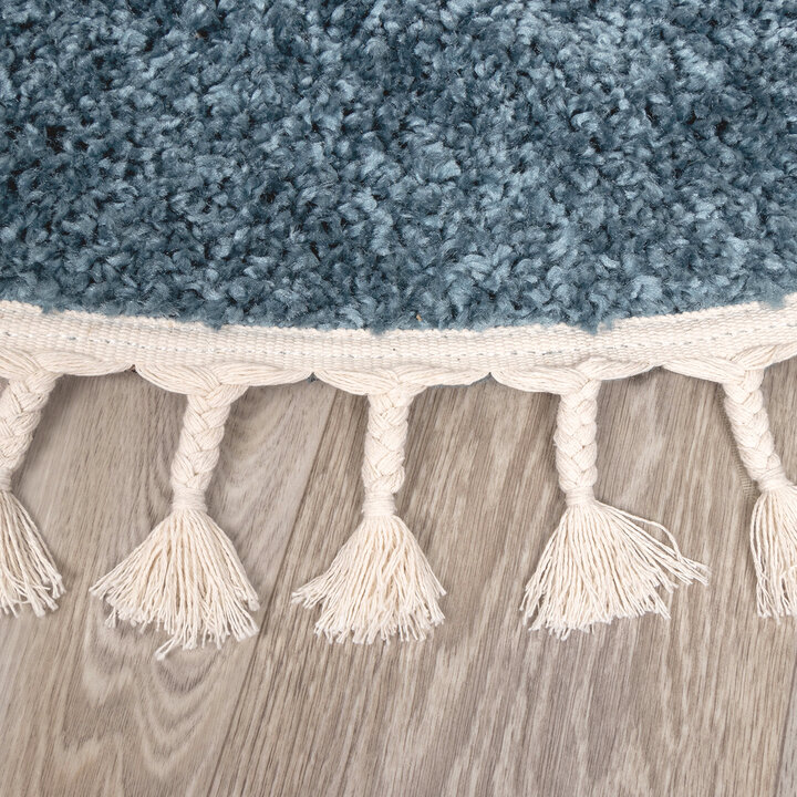Teppich Hochflor Rund - Lofty Fringe Blau