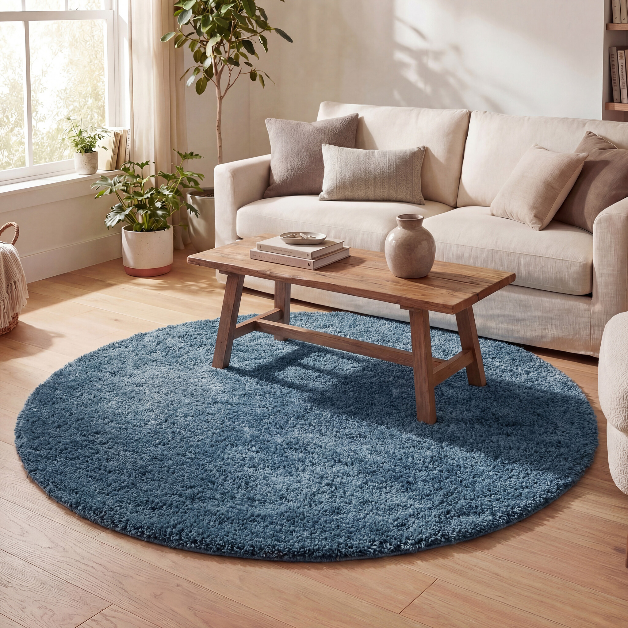 Teppich Hochflor Rund - Lofty Blau