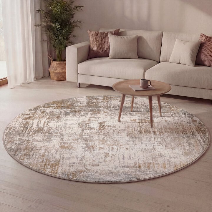 Waschbarer Teppich Rund - Misha Grunge Creme Braun