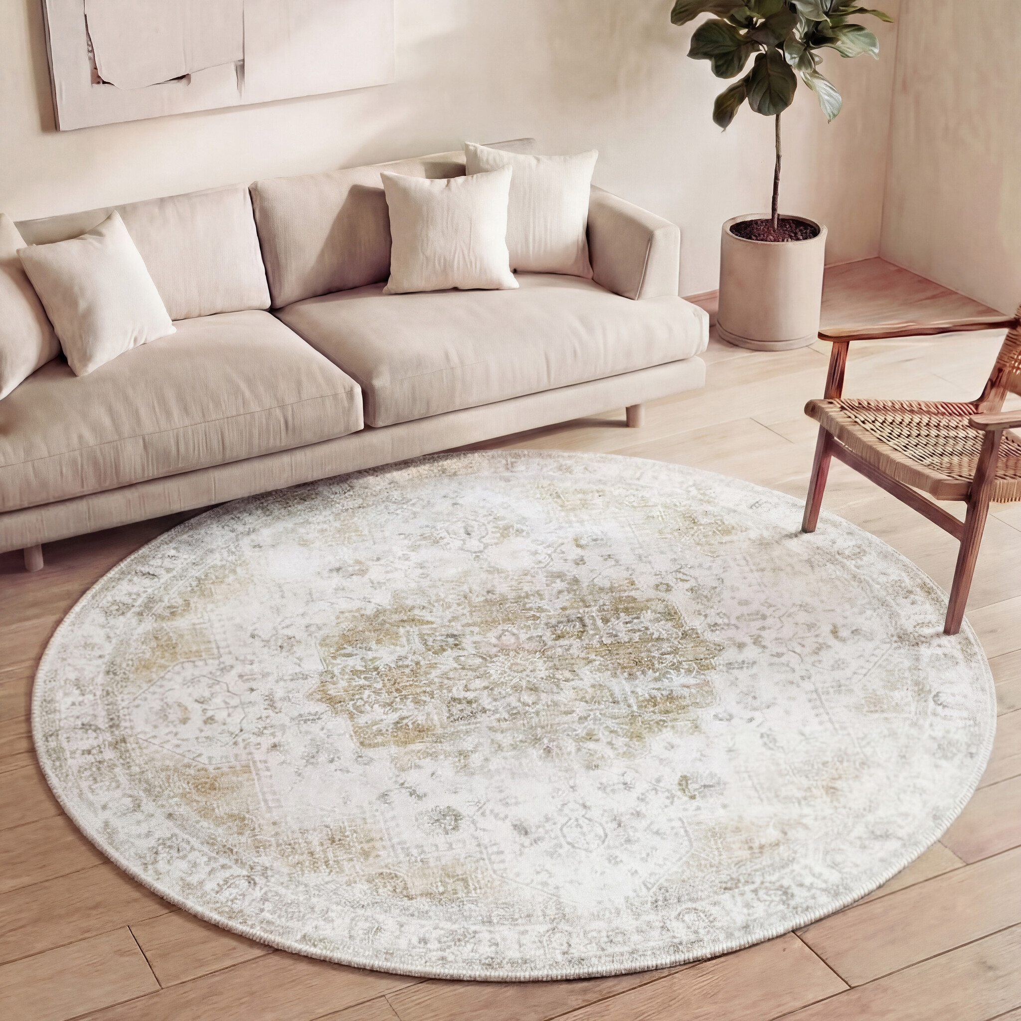 Teppich Vintage Rund - Lago Grün Creme