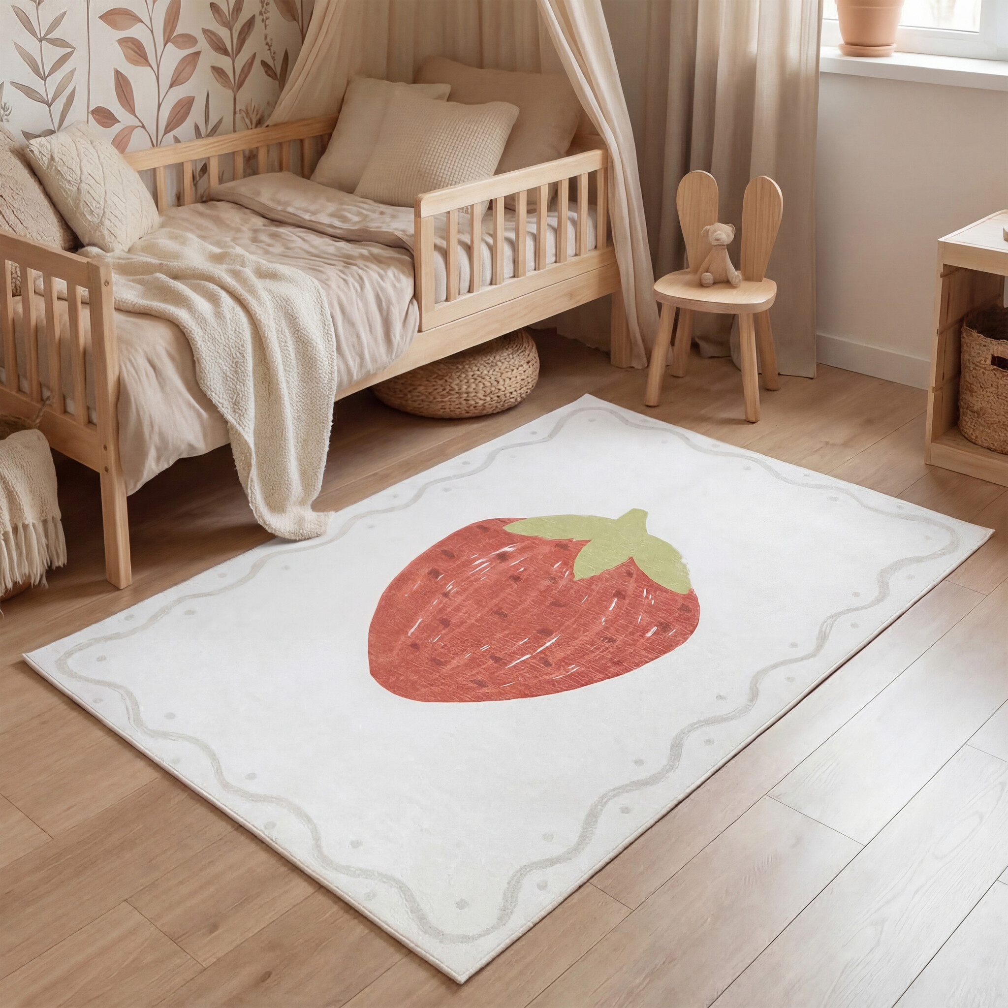 Waschbarer Kinderteppich - Mick Erdbeere Rot