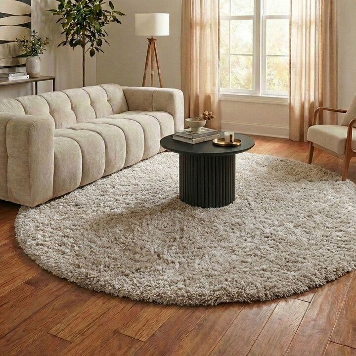 Shaggy Teppich Rund - Blaze Beige Grau